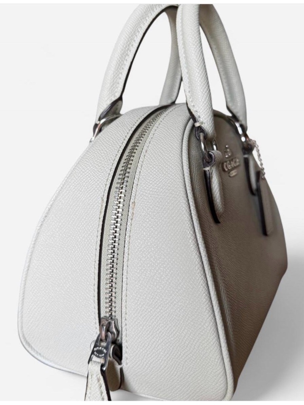 COACH Pebbled Leather Sidney Satchel in Light Gray with Silver Hardware - Picture 2 of 8